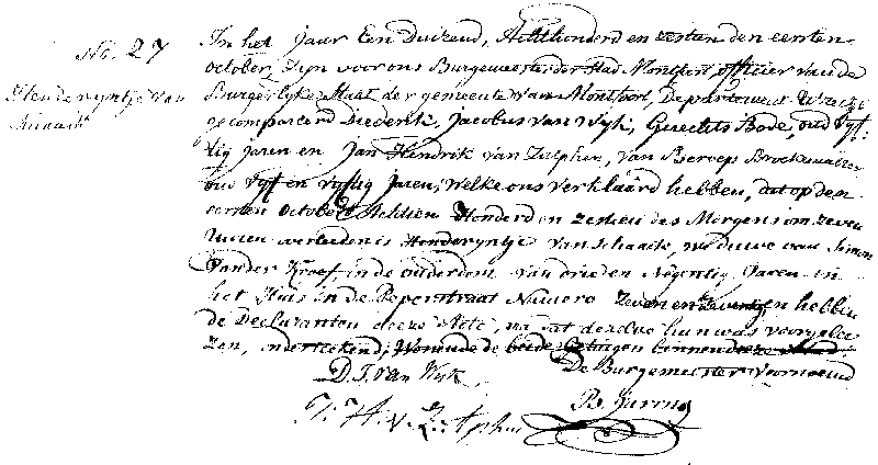 18161001 ovl akte 27 Henderijntje v Schaaik wd Simon vd Kroef